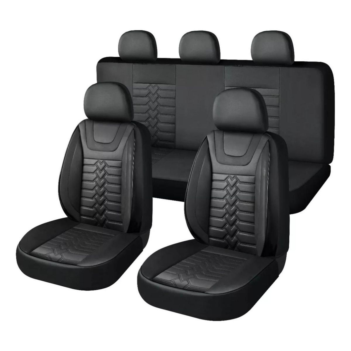 IMPORTCLICK - Set Fundas Cuero Cubre Asientos Automóvil Completo Deluxe Negro IMPORTCLICK