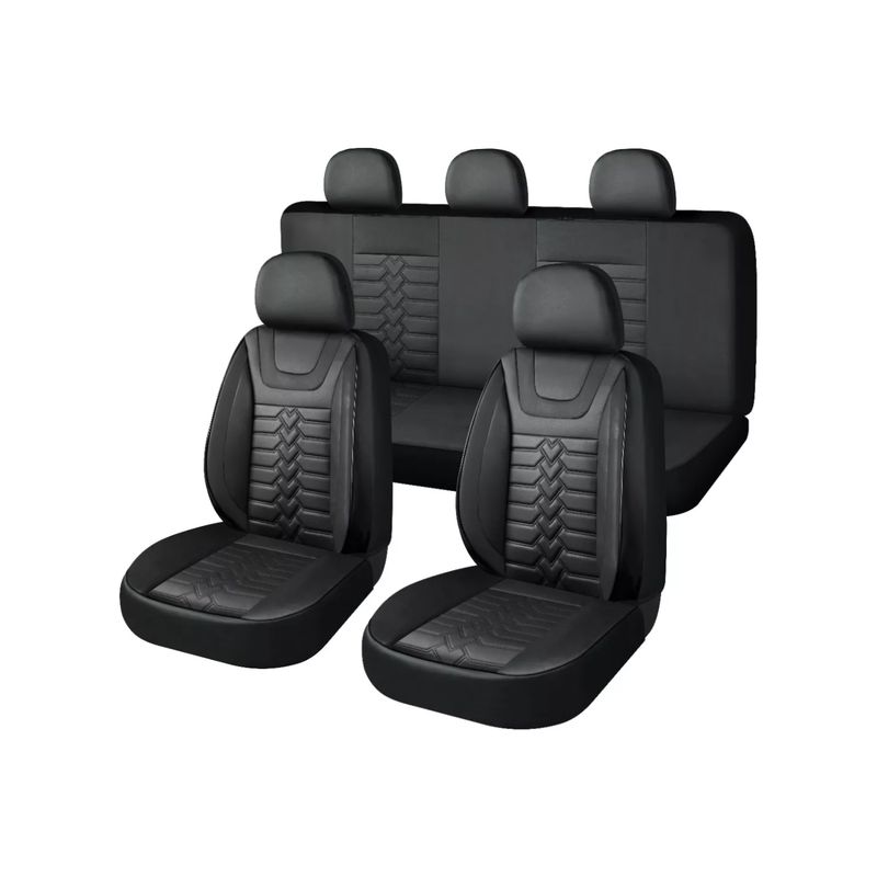 IMPORTCLICK - Set Fundas Cuero Cubre Asientos Automóvil Completo Deluxe Negro IMPORTCLICK