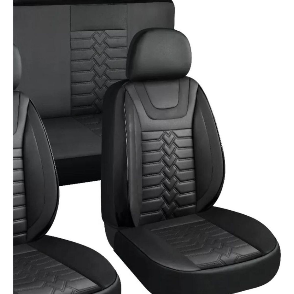 IMPORTCLICK - Set Fundas Cuero Cubre Asientos Automóvil Completo Deluxe Negro IMPORTCLICK
