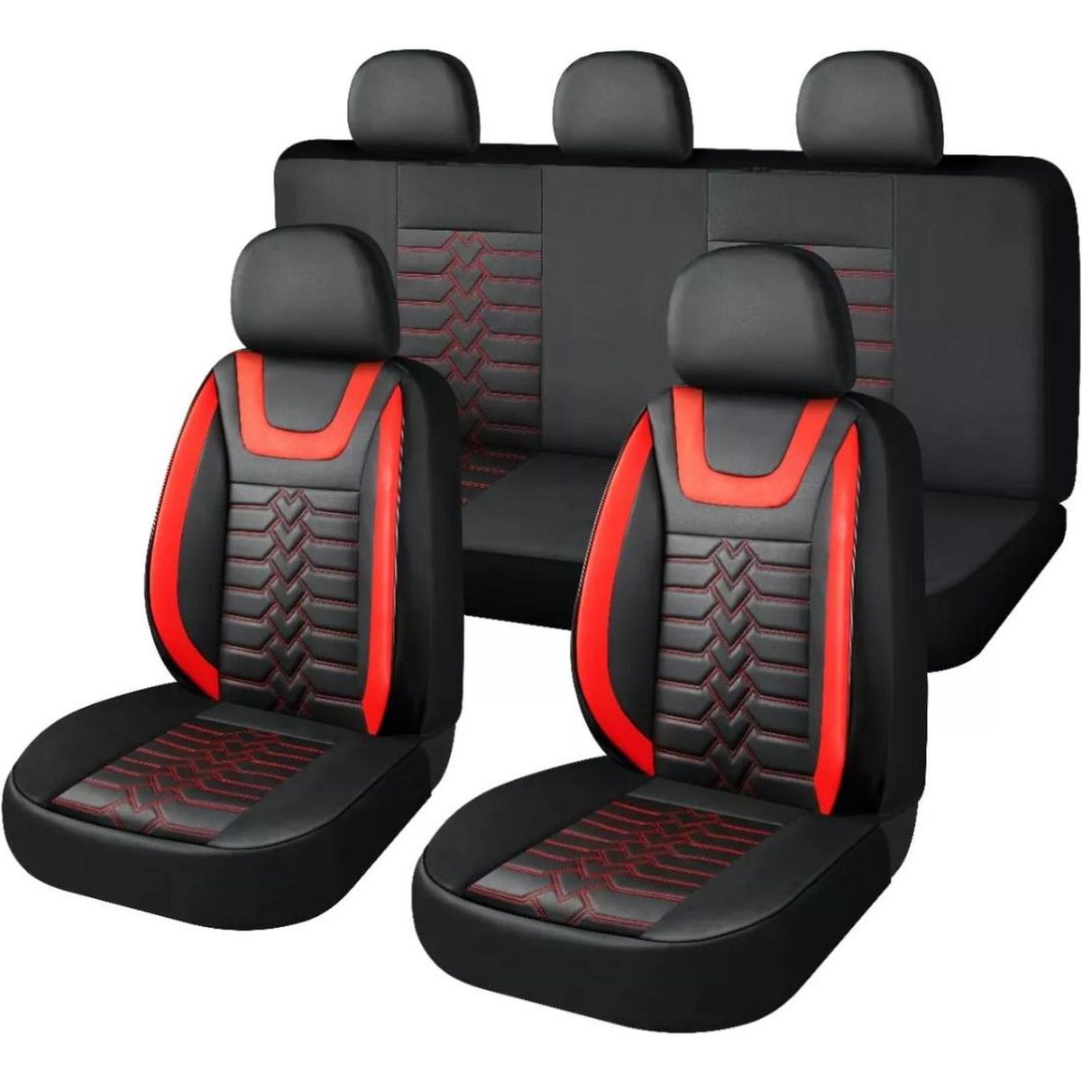 IMPORTCLICK - Set Fundas Cuero Cubre Asientos Automóvil Completo Deluxe Rojo IMPORTCLICK