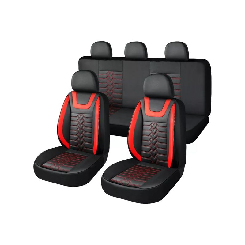 IMPORTCLICK - Set Fundas Cuero Cubre Asientos Automóvil Completo Deluxe Rojo IMPORTCLICK