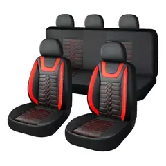 IMPORTCLICK - Set Fundas Cuero Cubre Asientos Automóvil Completo Deluxe Rojo
