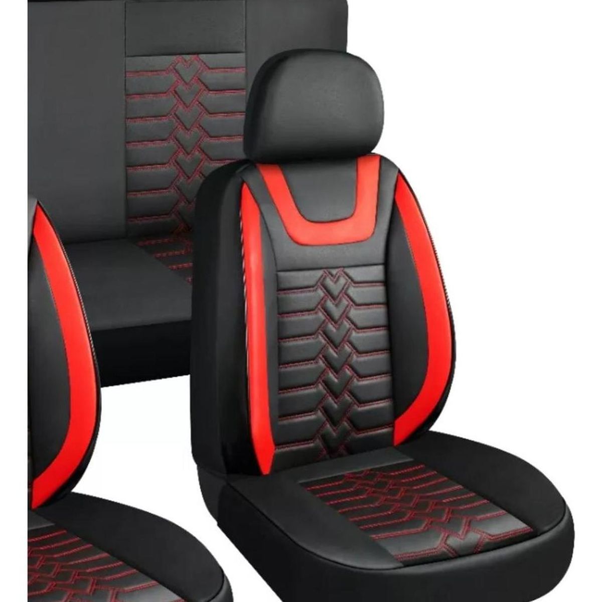 IMPORTCLICK - Set Fundas Cuero Cubre Asientos Automóvil Completo Deluxe Rojo IMPORTCLICK