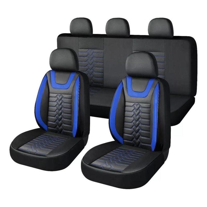 IMPORTCLICK - Set Fundas Cuero Cubre Asientos Automóvil Completo Deluxe Azul IMPORTCLICK
