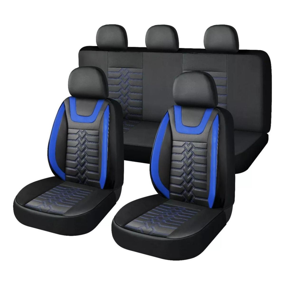 IMPORTCLICK - Set Fundas Cuero Cubre Asientos Automóvil Completo Deluxe Azul IMPORTCLICK