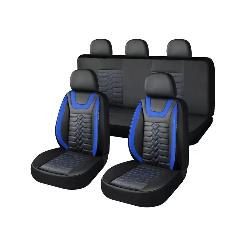 IMPORTCLICK - Set Fundas Cuero Cubre Asientos Automóvil Completo Deluxe Azul IMPORTCLICK