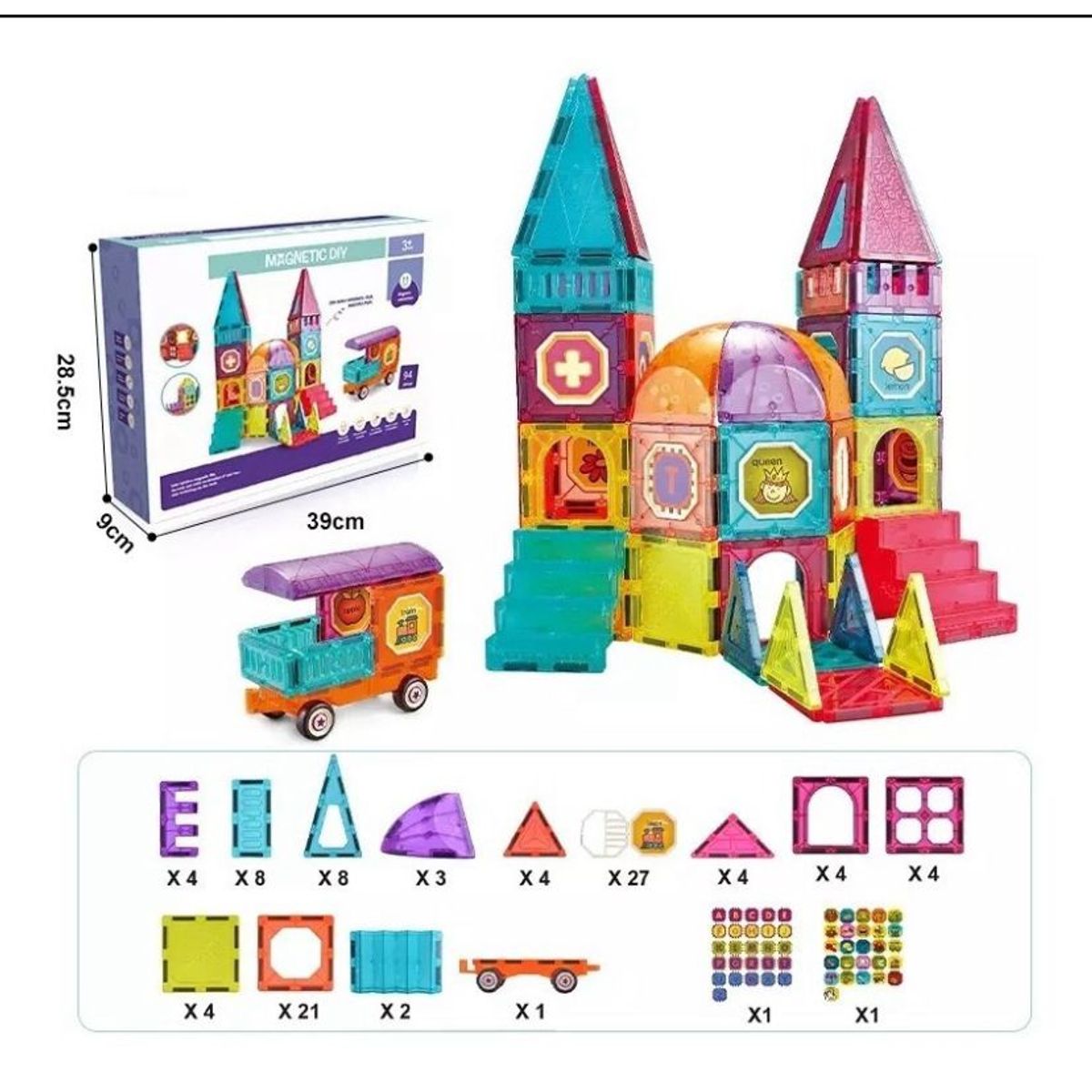 GENERICO - Bloques Magnéticos Castillo Y Auto De Colores 94 Piezas