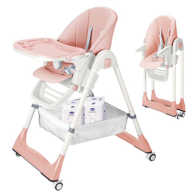 VIDITA - Silla De Comer Bebé Plegable con Ruedas Altura Ajustable
