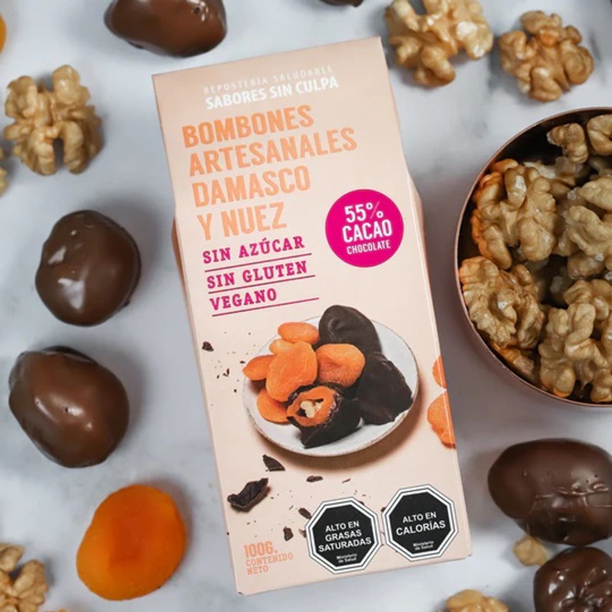 SABORES SIN CULPA - Bombones Artesanales Damasco Nuez Vegano SABORES SIN CULPA