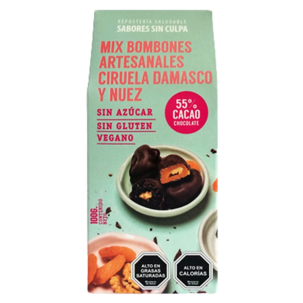 SABORES SIN CULPA - BOMBONES ARTESANALES Ciruela Damasco Nuez SABORES SIN CULPA