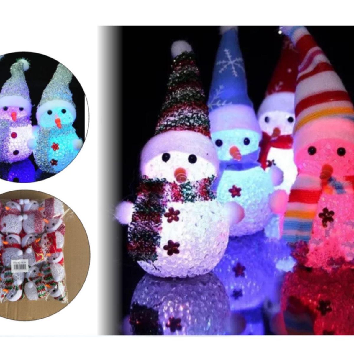 GENERICO - Pack 12 muñeco de nieve Led Colores decorativo 14cm