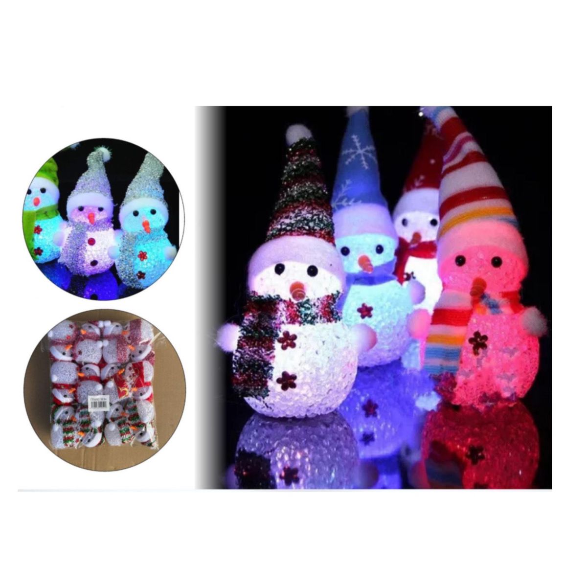 GENERICO - Pack 12 muñeco de nieve Led Colores decorativo 14cm