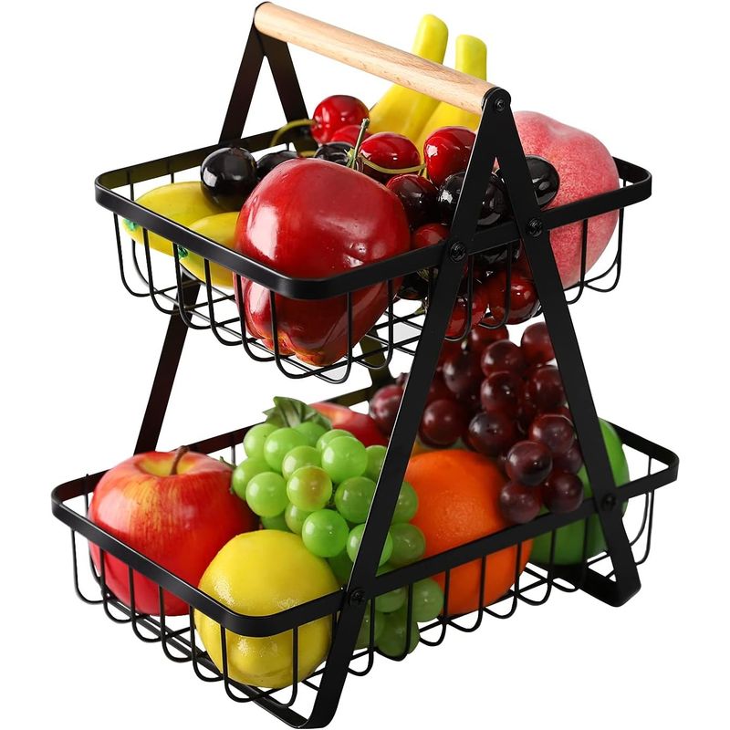 YOMYM - Cesta Frutas 2 Niveles Estante De Almacenamiento