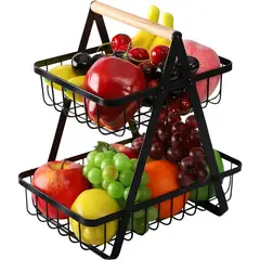 YOMYM - Cesta Frutas 2 Niveles Estante De Almacenamiento