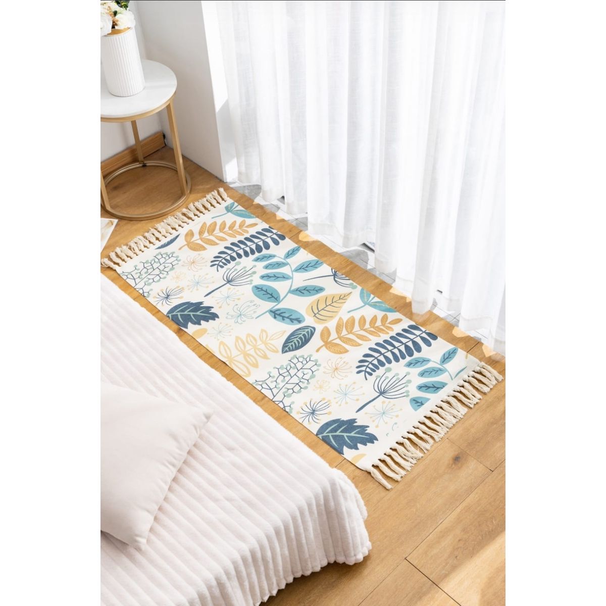 ANGELES DEL HOGAR - Alfombra de  Lino  Bajada de Cama 60cm x 130 cm