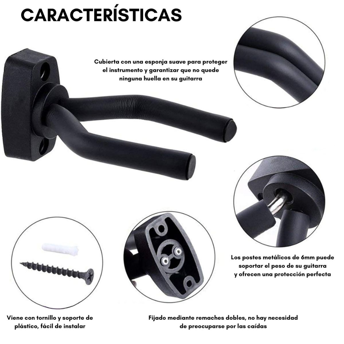 GENERICO - Soporte Guitarra Pared Colgador Bajo Y Ukelele Negro