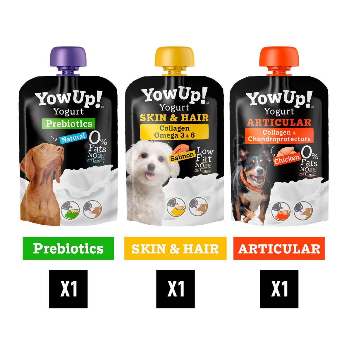 YOW UP - Pack X3 Yogurt para Perro Yow Up Natural-Articular-Skin&Hair