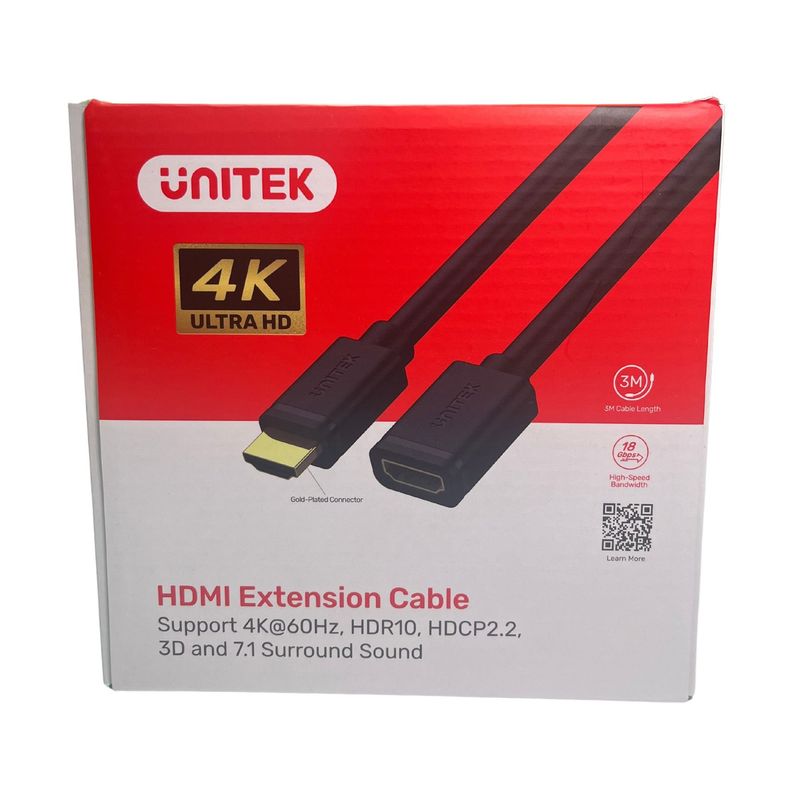 UNITEK - Cable Extensión Hdmi 3 Mts Macho-hembra V2.0 4k Alta Calidad