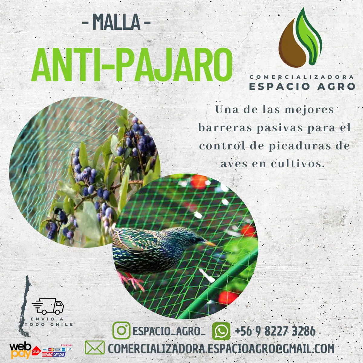 1880 - MALLA ANTIPAJARO 8 x 1 mts PROTECTOR DE CULTIVOS