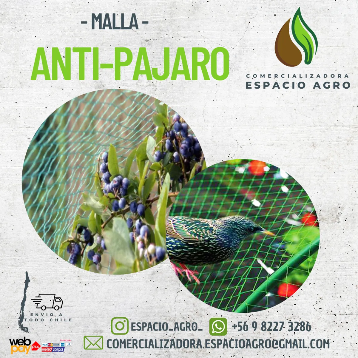 1880 - MALLA ANTIPAJARO 8 x 1 mts PROTECTOR DE CULTIVOS