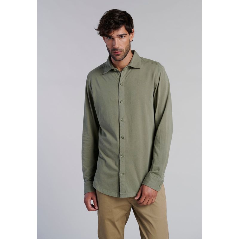 FEROUCH - Camisa Jersey Garment Dyed F Verde Ferouch