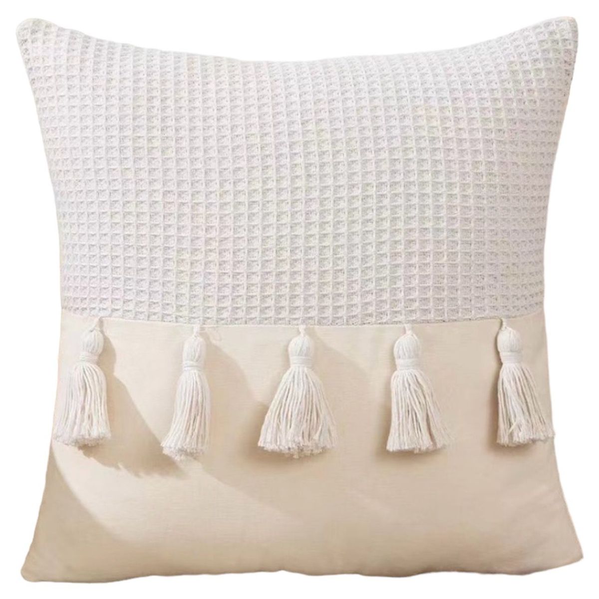 GENERICO - Pack 2 Funda Para Cojín Mitad Pompones 45x45 Blanco