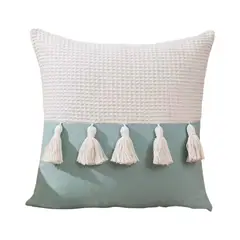 GENERICO - Funda Para Cojín Mitad Pompones 45x45 Verde Agua 1 Und