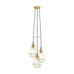 EGLO - Lámpara Colgante Byron Acero Dorada E27 3x60W E27 Cod. 79262