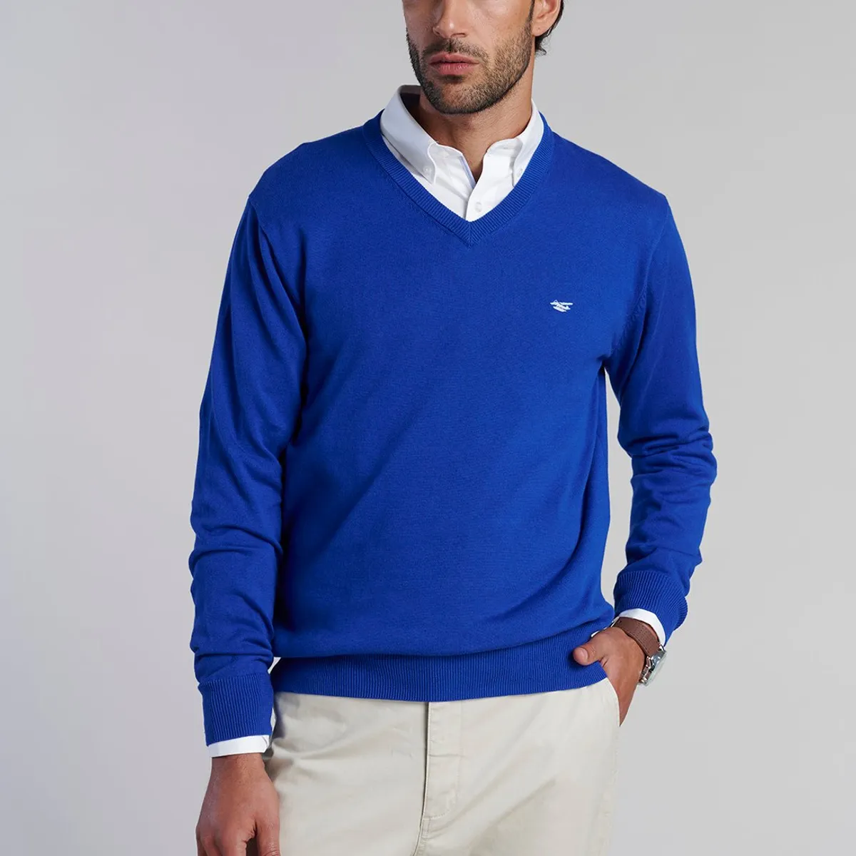 FEROUCH - Sweater V Neck Solido F Azul Ferouch