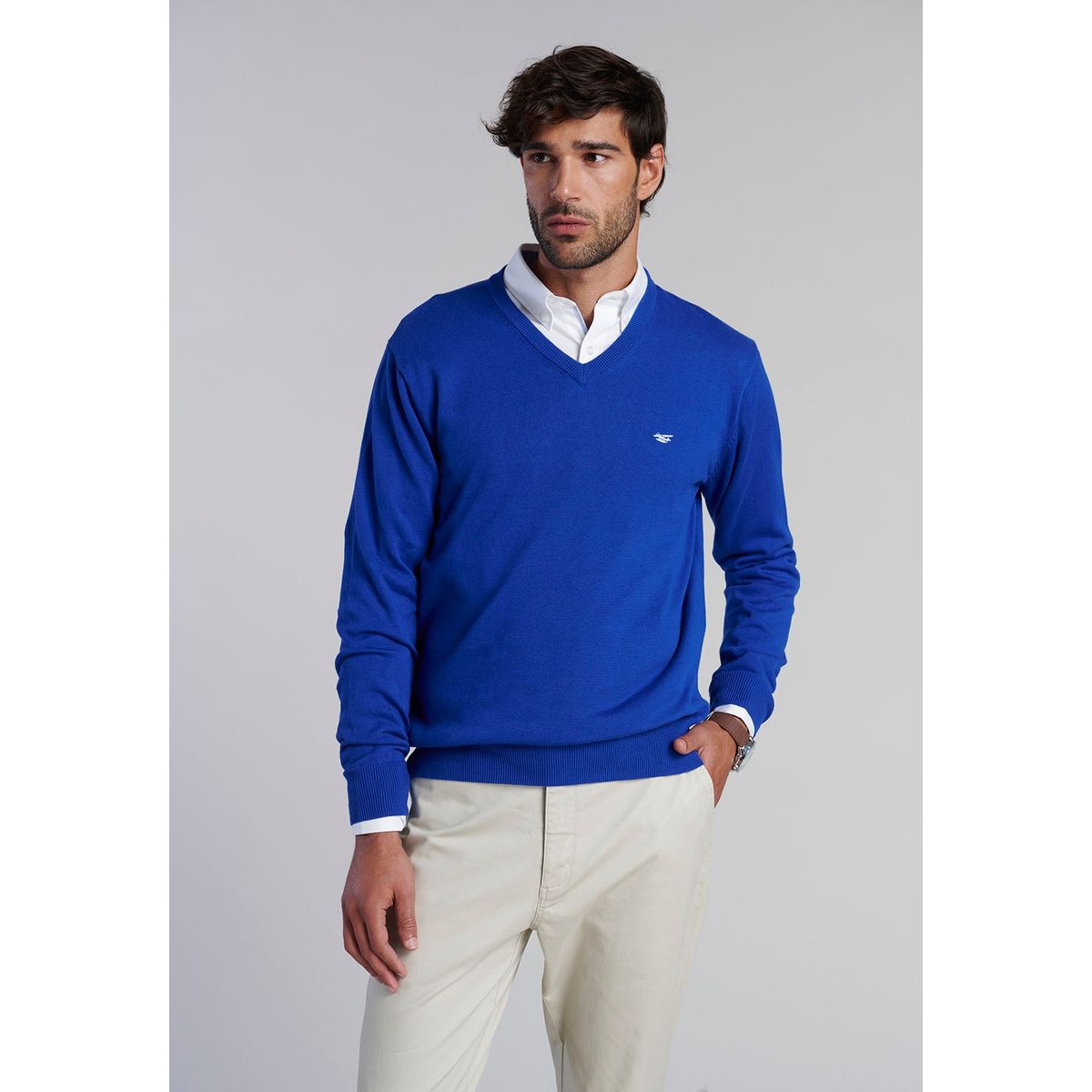 FEROUCH - Sweater V Neck Solido F Azul Ferouch
