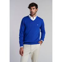 Sweater V Neck Solido F Azul