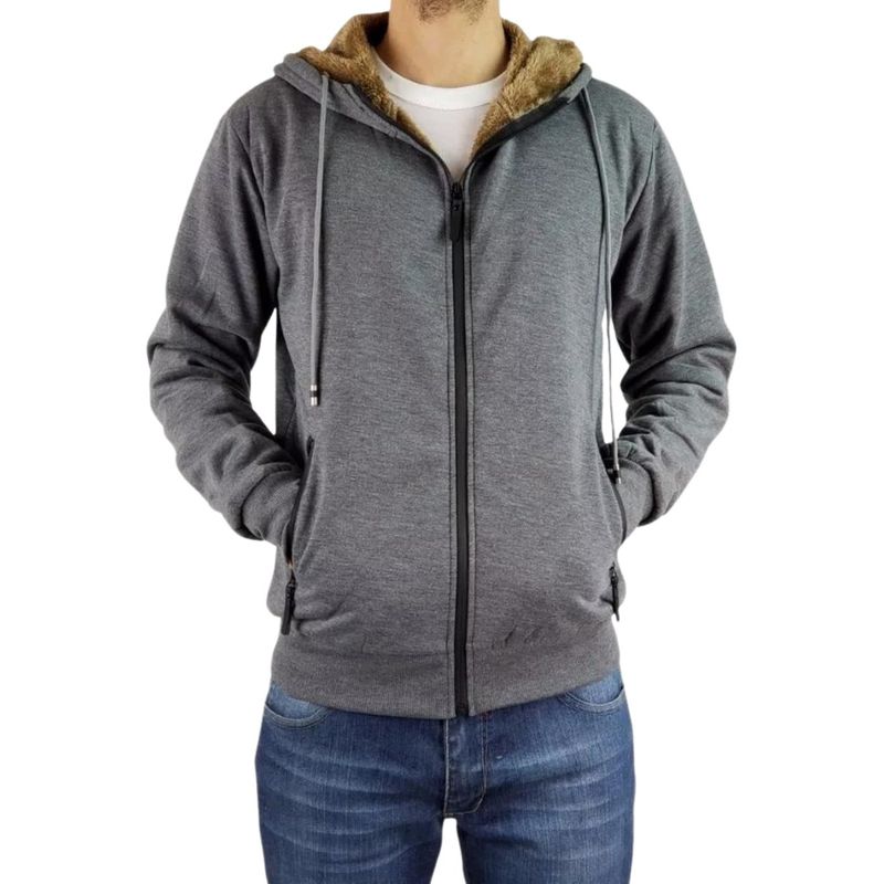 MPROPIA - Chaqueta Poleron Hombre Invierno Forro Piel Con Gorro 517