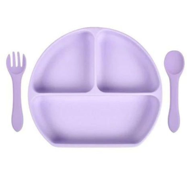 GENERICO - Plato de silicona con cuchara y tenedor morado