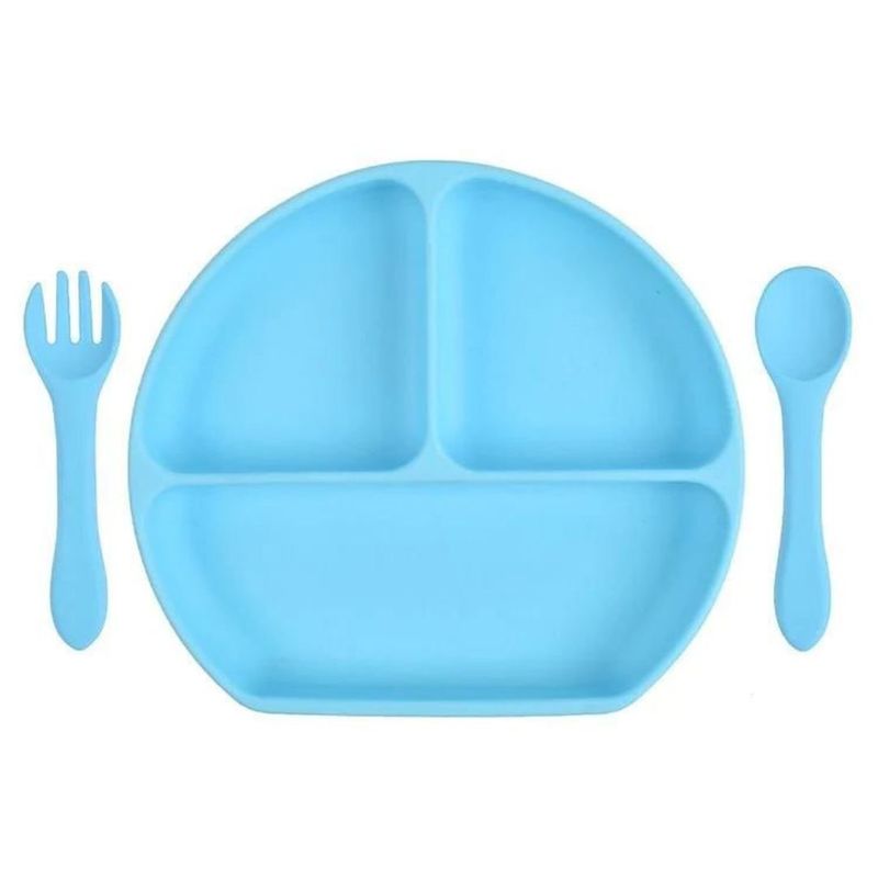 GENERICO - Plato de silicona con cuchara y tenedor azul