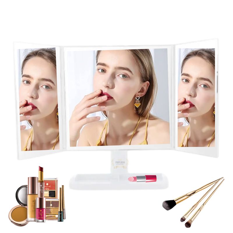 GENERICO - Espejo Maquillaje 360° Giratorio 3 Angulos Make Up Cosmetic