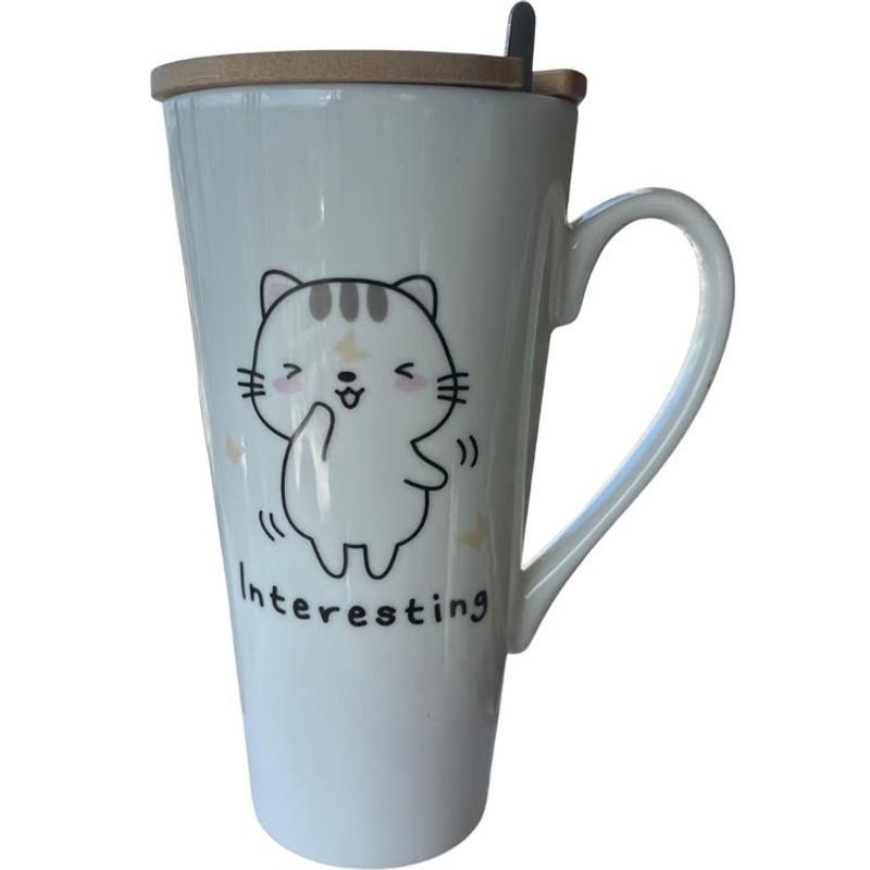 GENERICO - Taza Alta de Cerámica con Diseño de Gato Adorable Moderna 