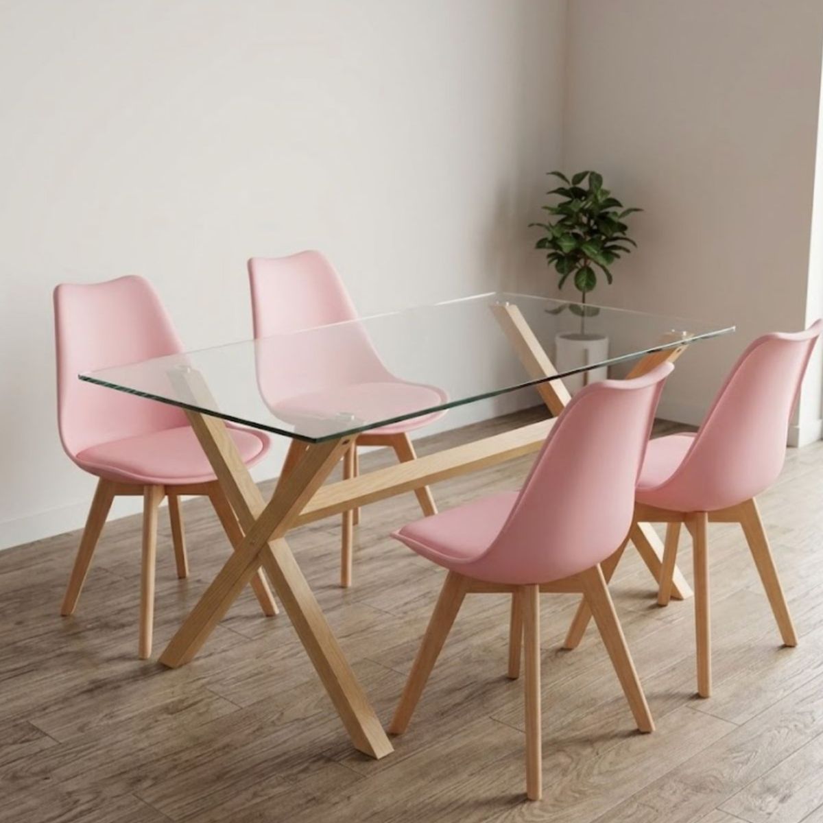HABITA2 CHILE - Comedor Bianca 140cm -Rosado 4 puestos
