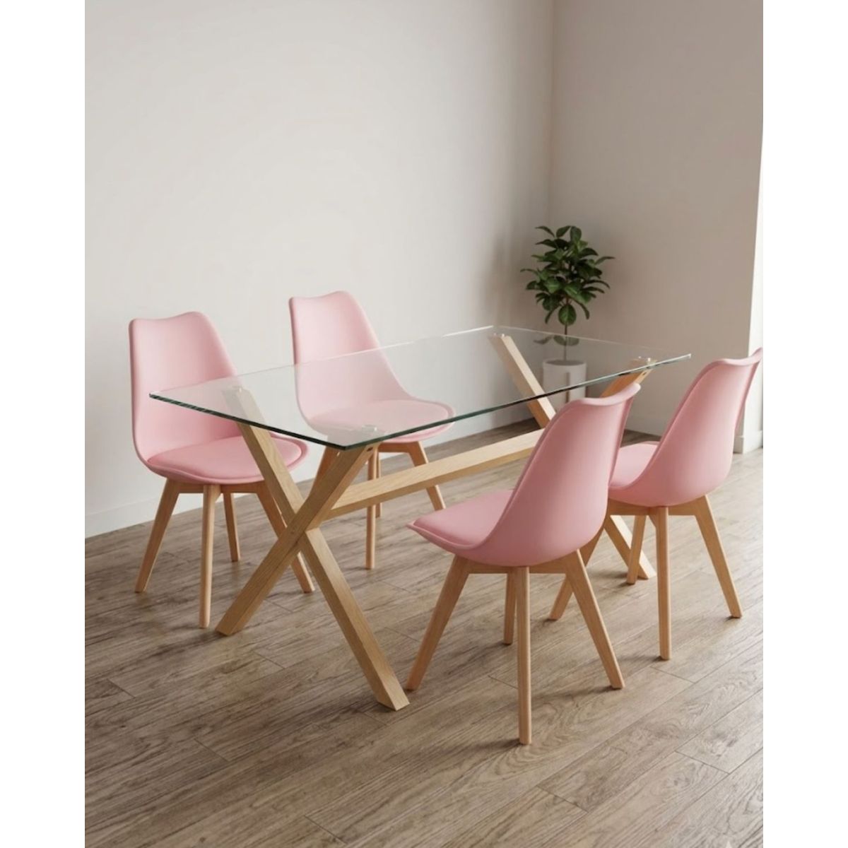 HABITA2 CHILE - Comedor Bianca 140cm -Rosado 4 puestos