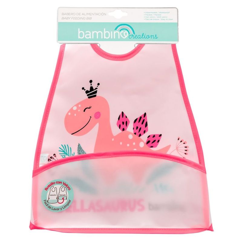 BAMBINO - Babero impermeable rosado dino para bebé