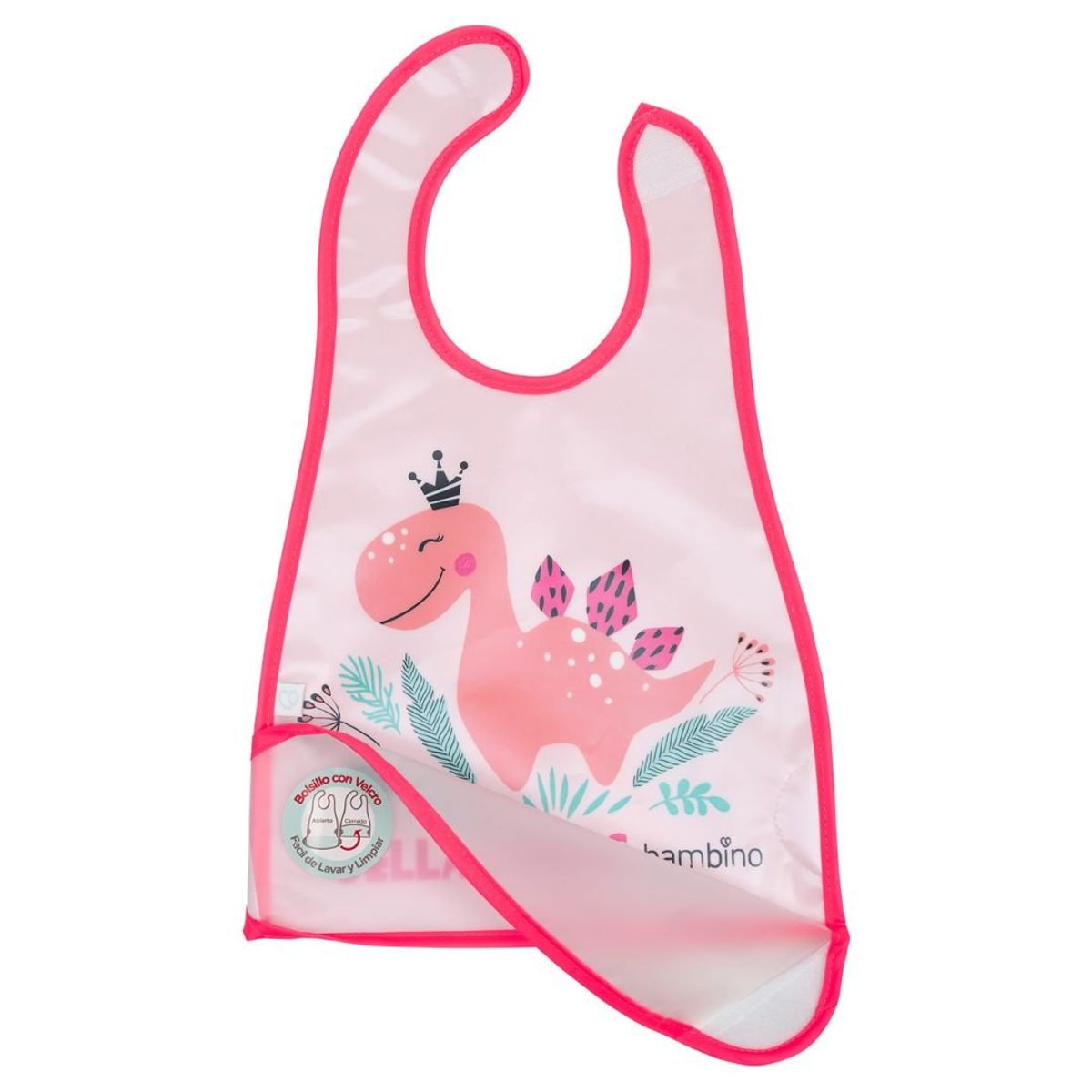 BAMBINO - Babero impermeable rosado dino para bebé