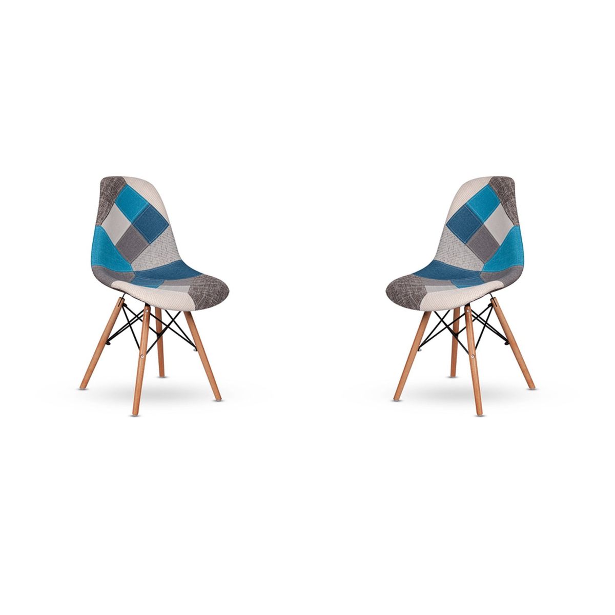 ITAHOME - SET DE 2 SILLAS DE COMEDOR PATCHWORK CLASICA TURQUESA