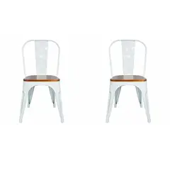 ITAHOME - SET DE 2 SILLAS DE COMEDOR MADERA METAL TOLIX BLANCO