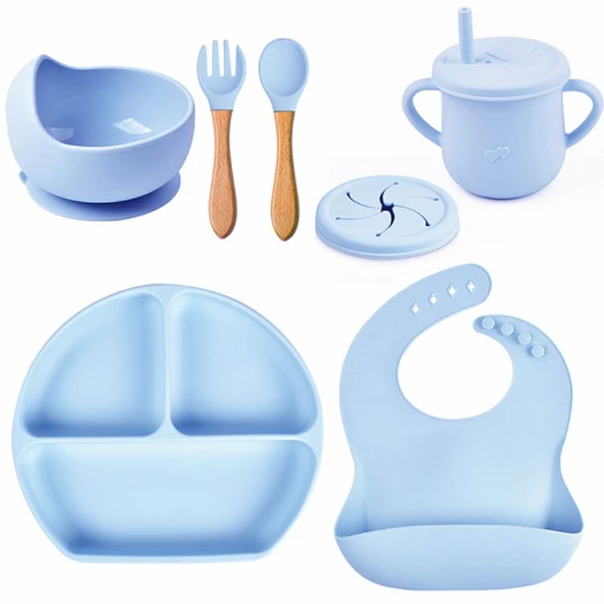 KIDSCOOL - Set De Alimentación Silicona 6 piezas Celeste
