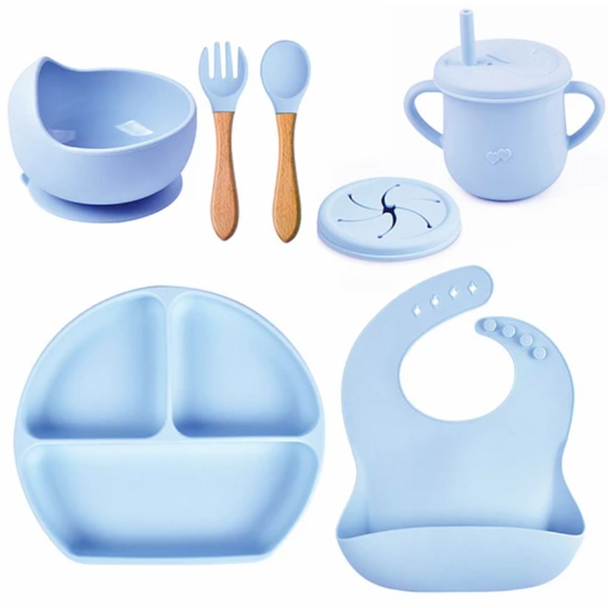KIDSCOOL - Set De Alimentación Silicona 6 piezas Celeste