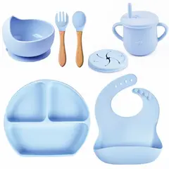 KIDSCOOL - SET DE ALIMENTACION SILICONA CELESTE 6 PIEZAS