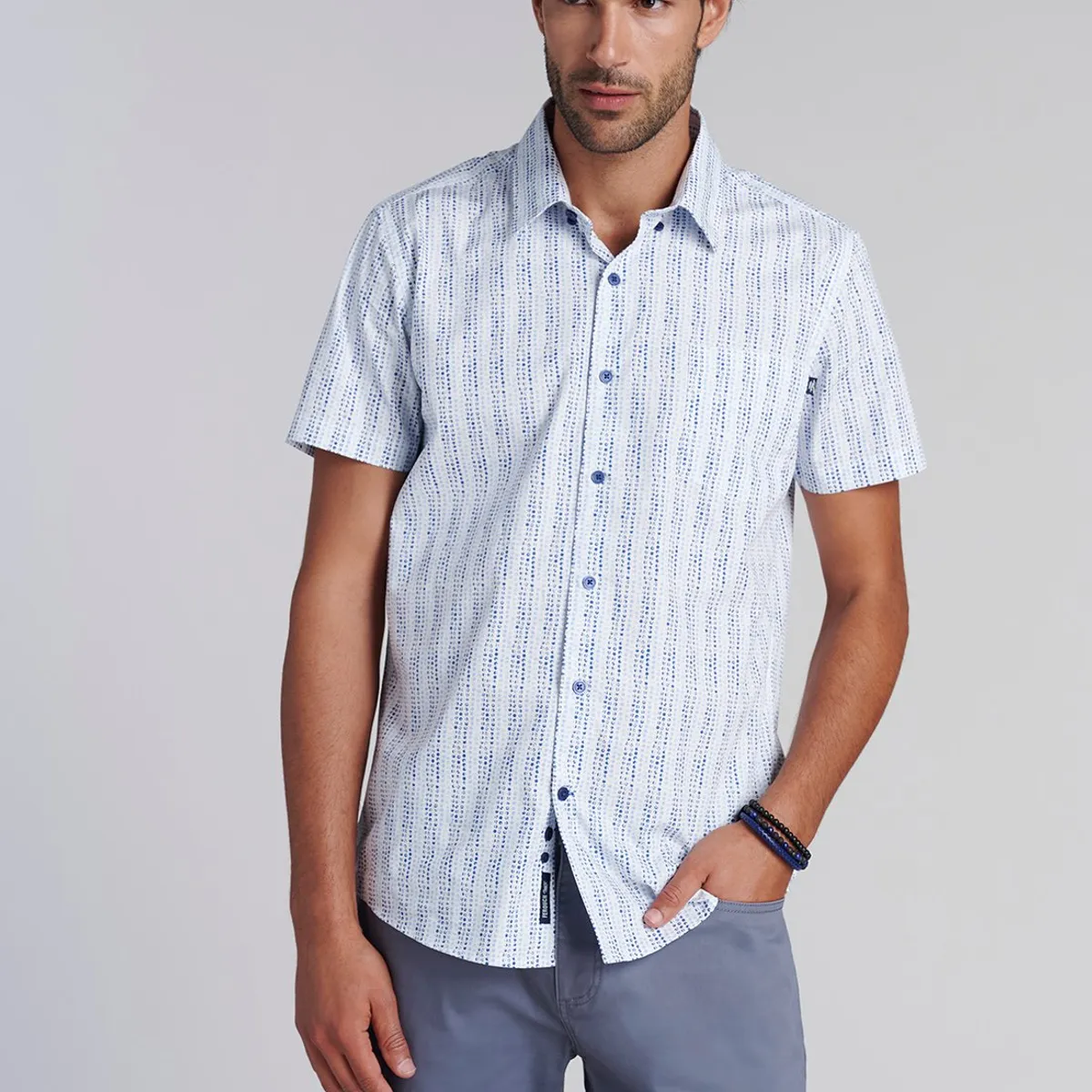 FEROUCH - Camisa Mini Print F Celeste Ferouch