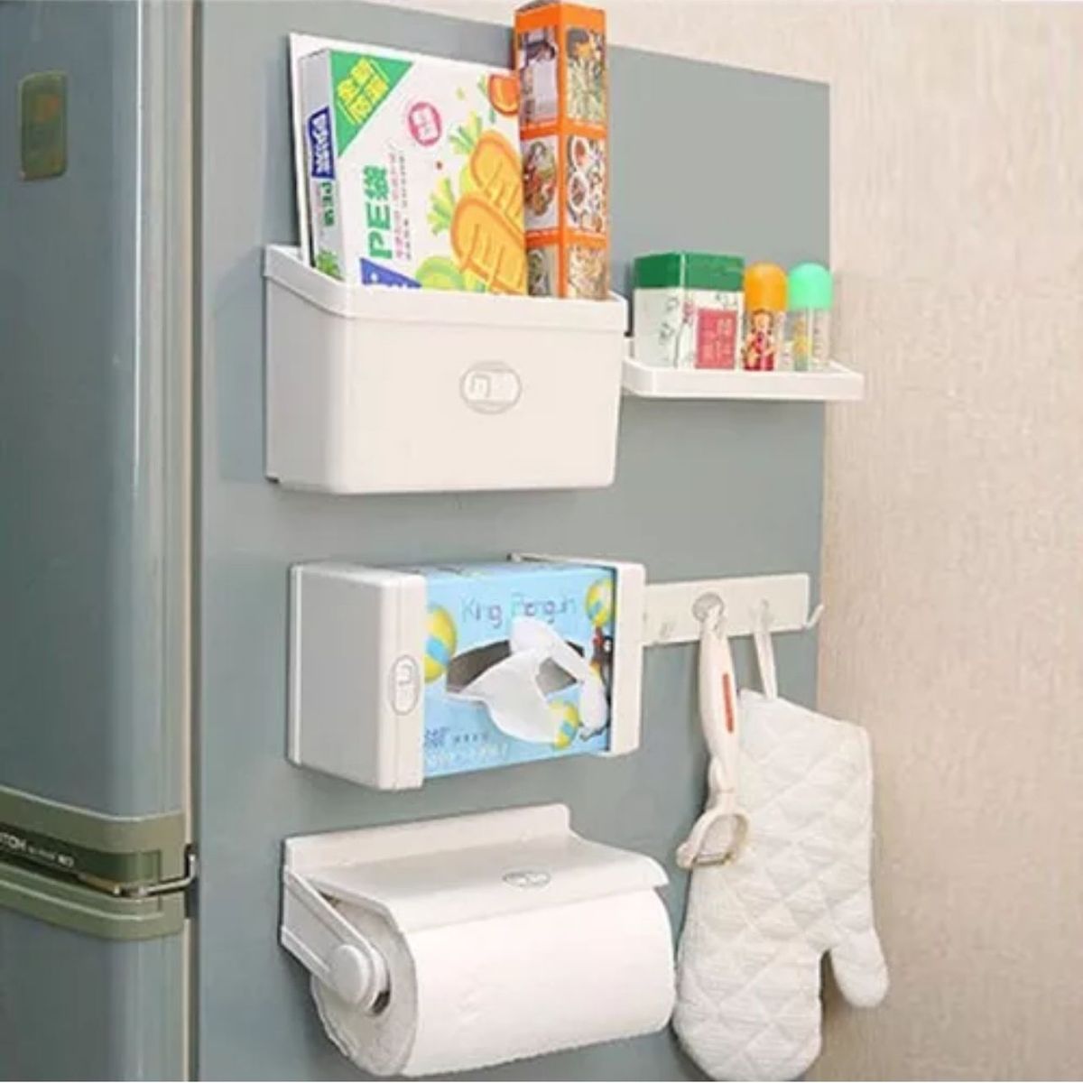 GENERICO - Organizador Cocina Magnetico De Nevera 5 Piezas Dispensador