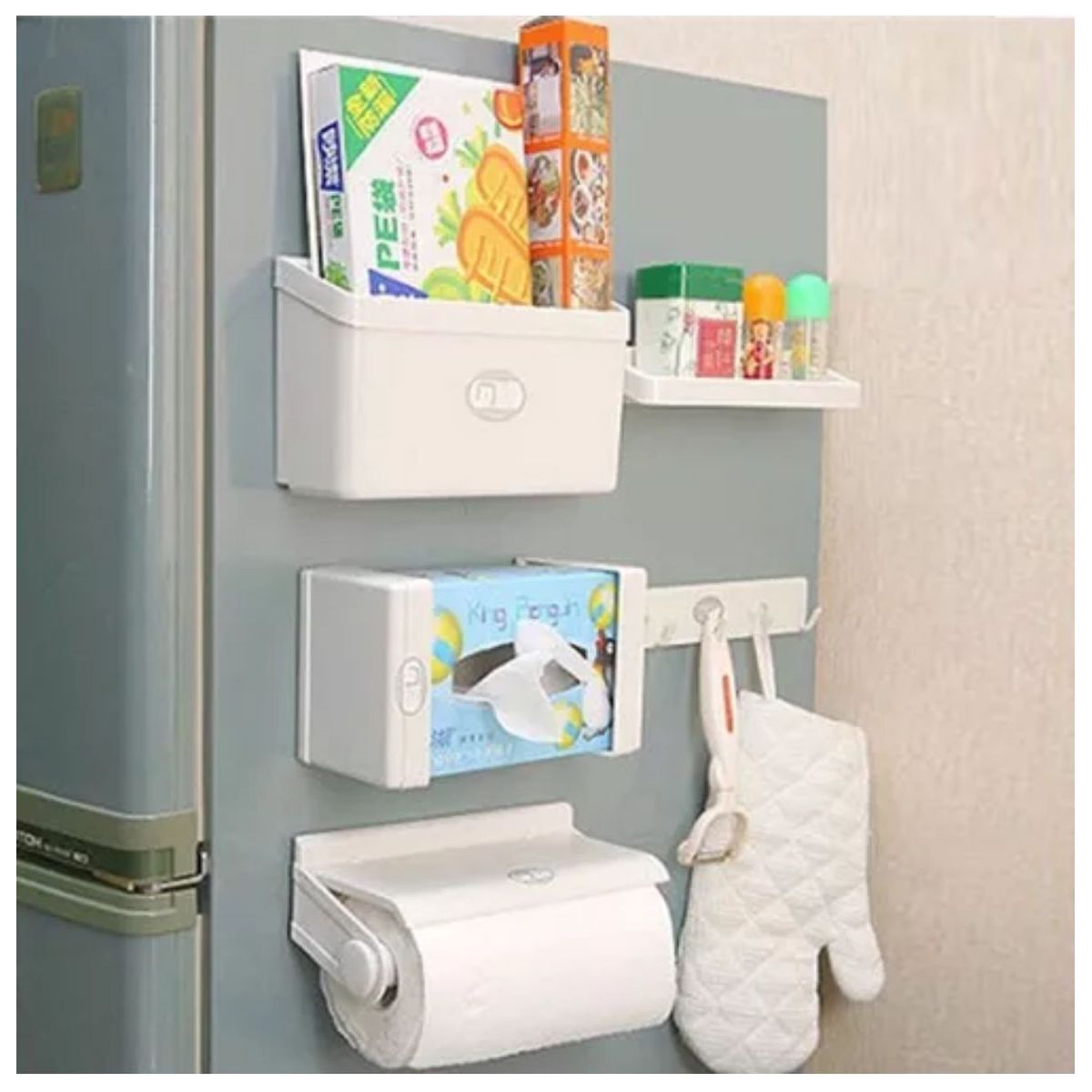 GENERICO - Organizador Cocina Magnetico De Nevera 5 Piezas Dispensador