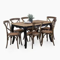 SPAZZIO - Comedor mesa Vittoria rectangular negra + 6 sillas Retro albayalde