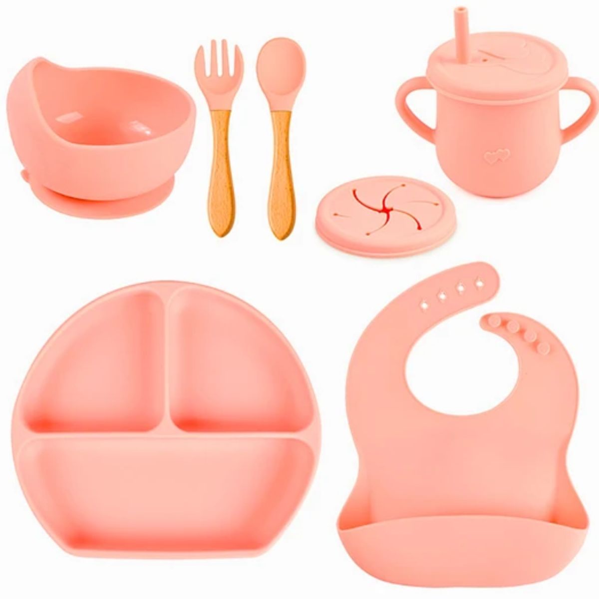 KIDSCOOL - Set De Alimentación Silicona 6 piezas Rosado